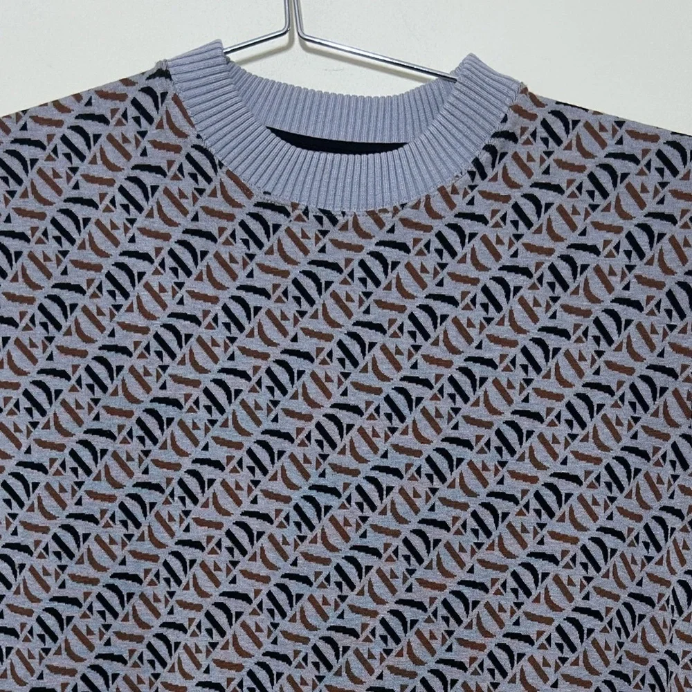 ASOS men’s  Black ,Tan and Gray Crewneck Sweater with Geometric Pattern size S